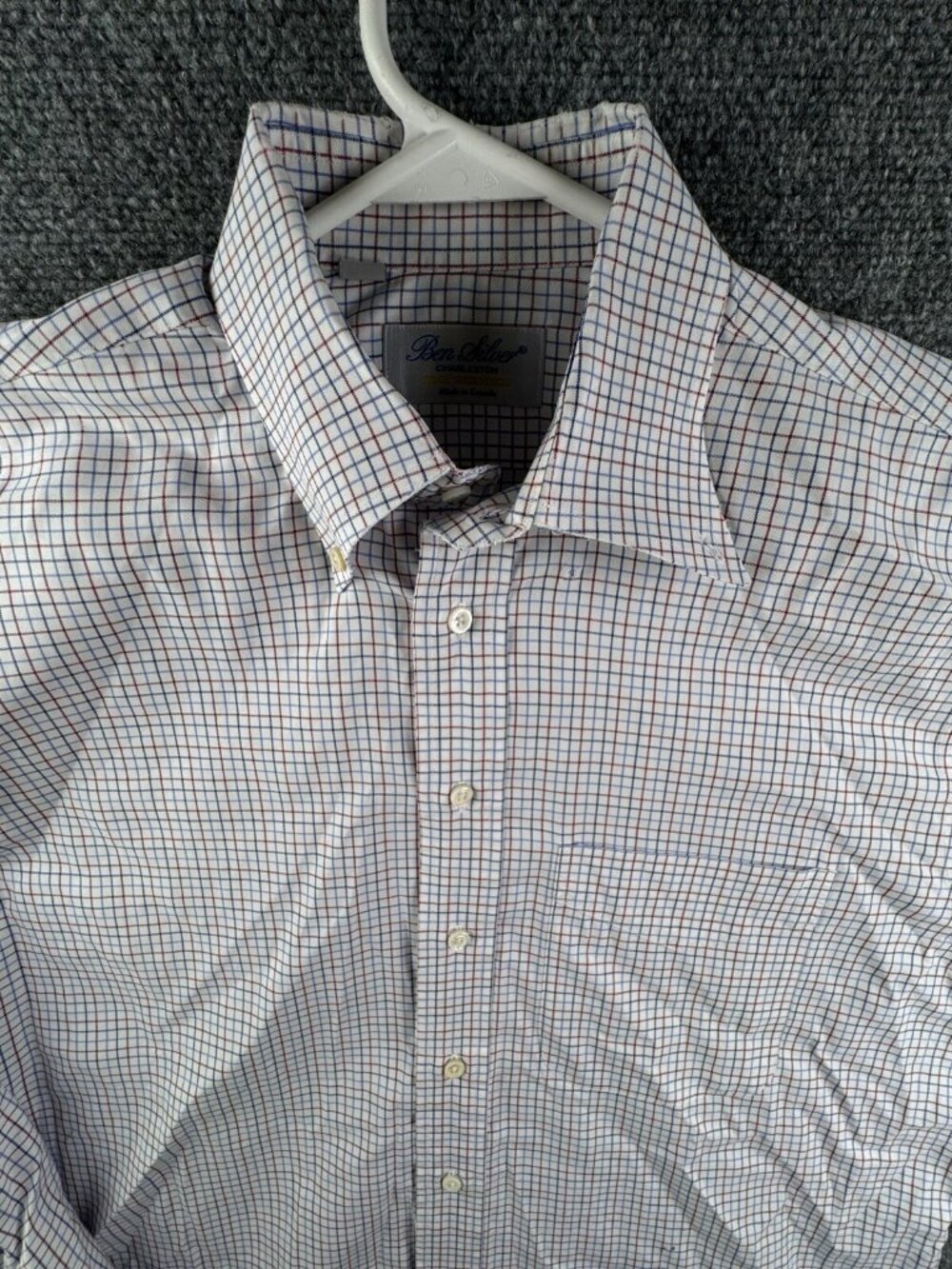 Ben Silver Button Up Shirt Long Sleeve Red Blue Check Long Sleeve 15.5 36 ******